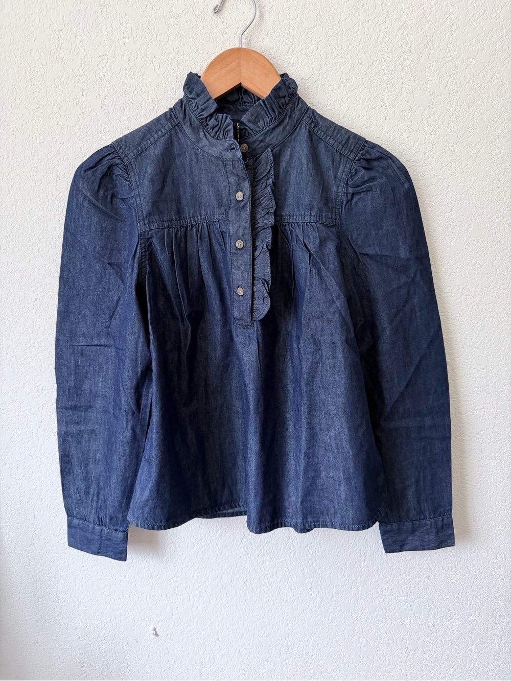 H&M Ruffle Collar Denim Blouse Size XS